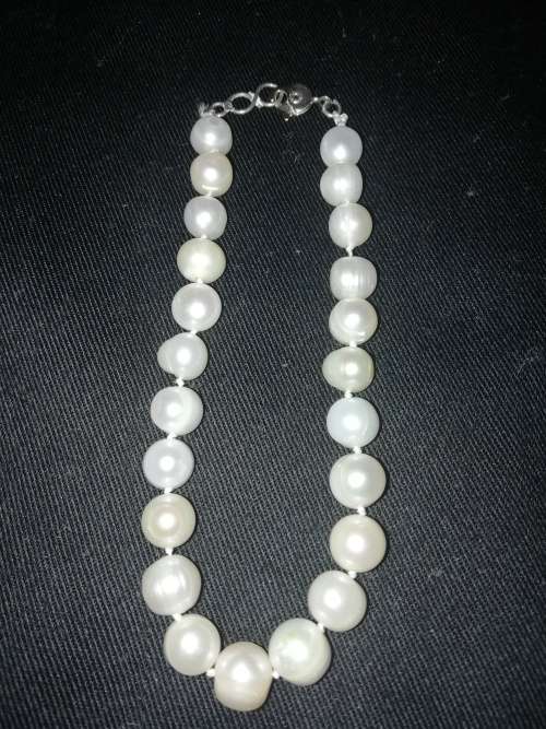 VINTAGE!!! REAL SEA PEARL BRACELET WITH SILVER CLASPS 23 CM PEARLS 6-7MM