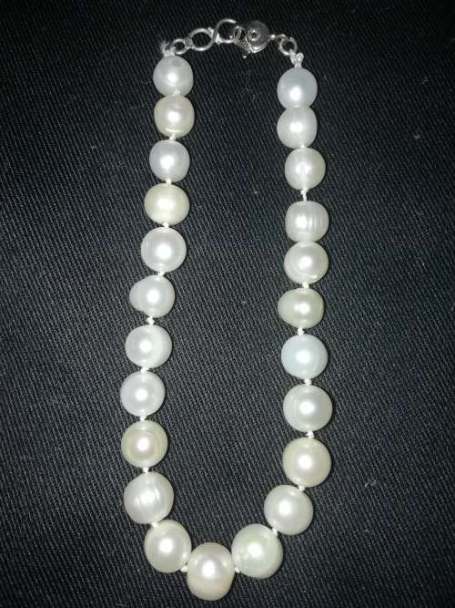 VINTAGE!!! REAL SEA PEARL BRACELET WITH SILVER CLASPS 23 CM PEARLS 6-7MM