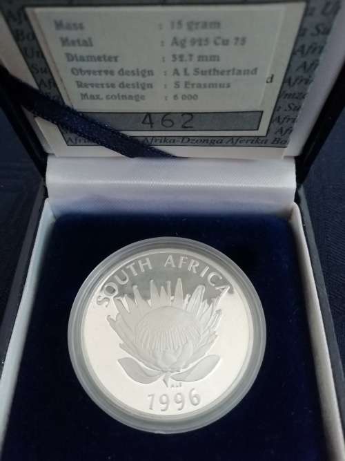 ***CONSTITUTIONAL PROOF SILVER PROTEA R1 WITH CERT AND BOX***