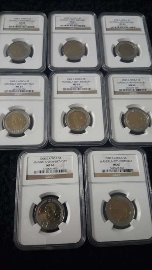 2008 90TH BIRTHDAY MANDELA SET MS67 TO AU58 BID PER COIN FOR ALL