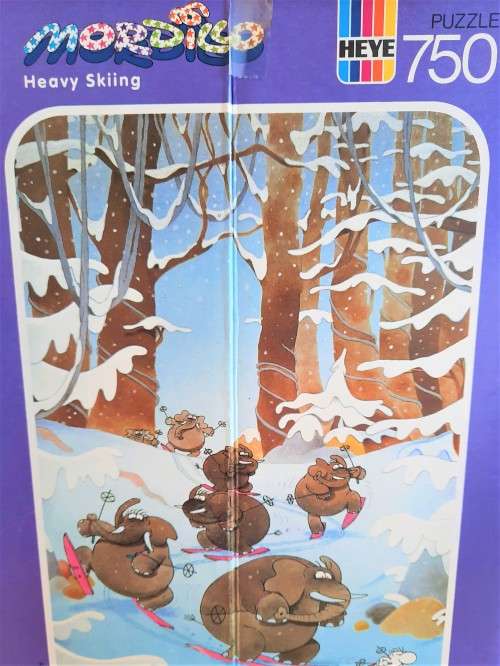 Heye `Heavy Skiing` 750 piece jigsaw puzzle by artist Mordillo
