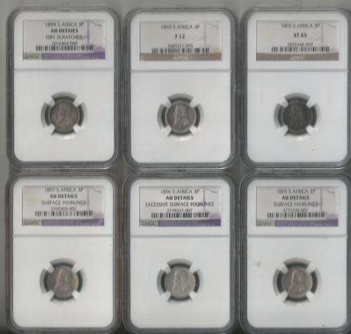 *** COMPLETE SET GRADED BY NGC!!! 1892 - 1897 ZAR 3D / 3 Pence Set ***