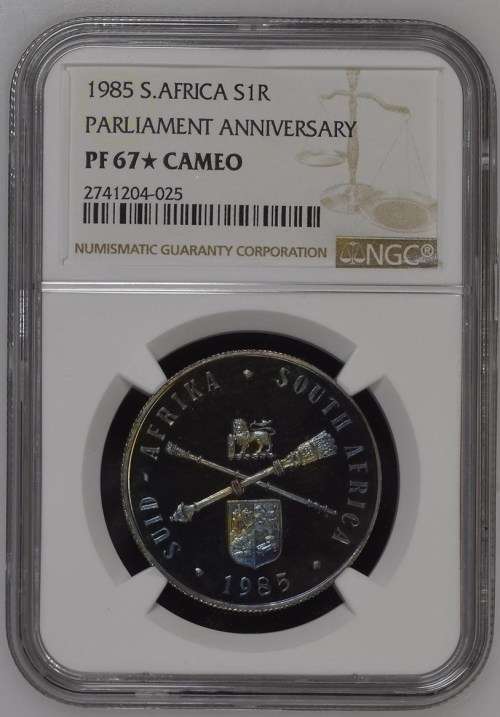 1985 RSA Silver R1 NGC graded PF67* Cameo Parliament Anniversary