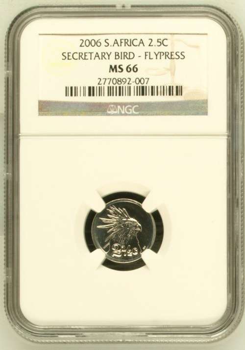 2006 RSA Silver 2,5c NGC graded MS66 Secretary Bird - Flypress