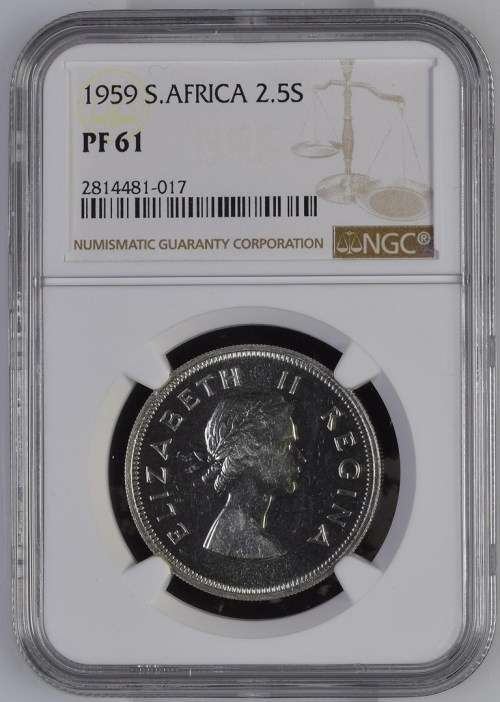 1959 SA 2,5 Shilling Proof NGC graded PF61