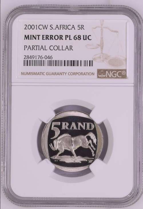 2001 CW South Africa R5 NGC graded Mint Error PL68Ultra Cameo