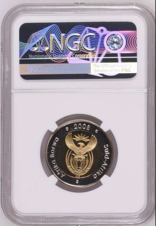 2008 R5 Mandela 90th Birthday `Rand mirrored` NGC graded PF68 Ultra Cameo