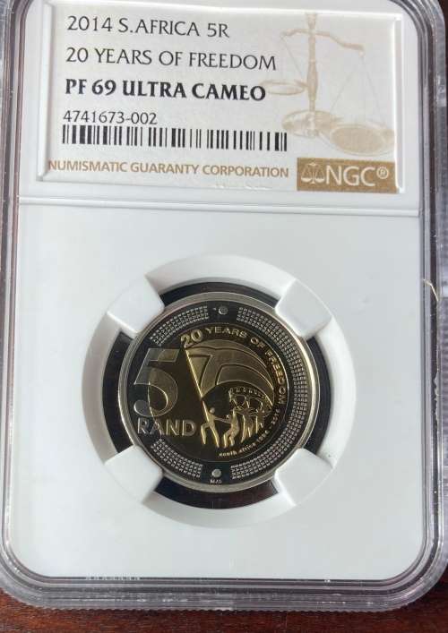 2014 South Africa R5 20-Years of Democracy NGC graded PF69 Ultra Cameo