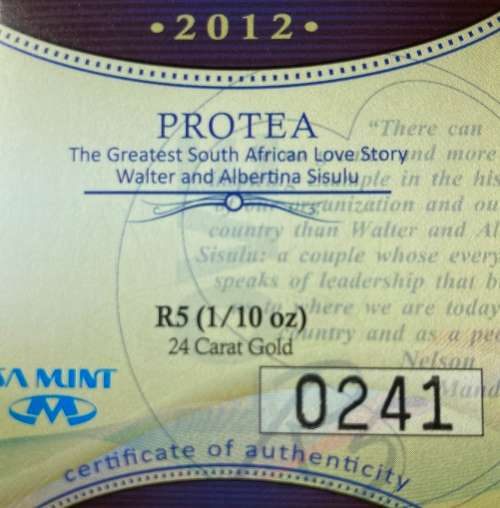2012 GR5 (1/10oz) Protea series: Walter and Albertina Sisulu
