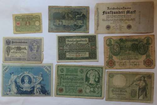 GERMAN WAR PERIOD NOT GELD DATED 1904/1906/1908/1917/1920 & 1922 -9 IN TOTAL