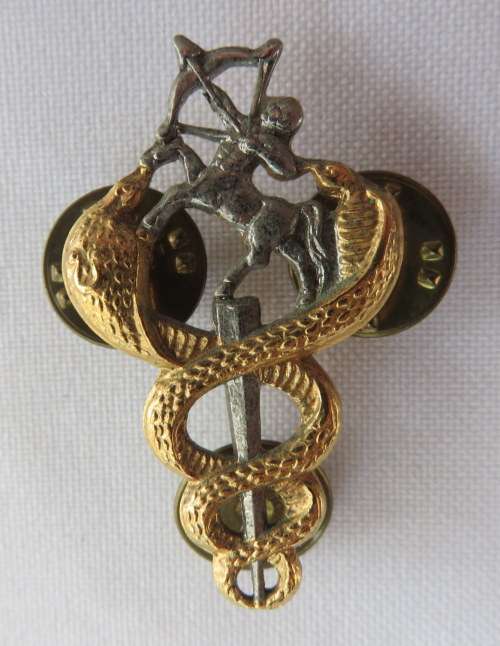 SA MEDICAL SERVICES BI-METAL BREAST BADGE-WORN BY VETERINARY SURGEONS-3 PINS