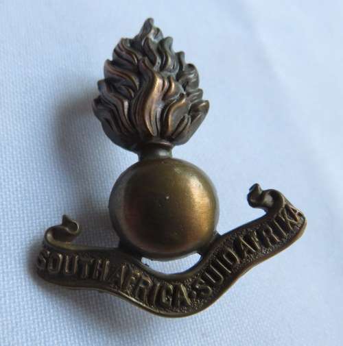 SA ARTILLERY BRASS OFFICERS COLLAR BADGE- WORN 1930'S- 2 LUGS