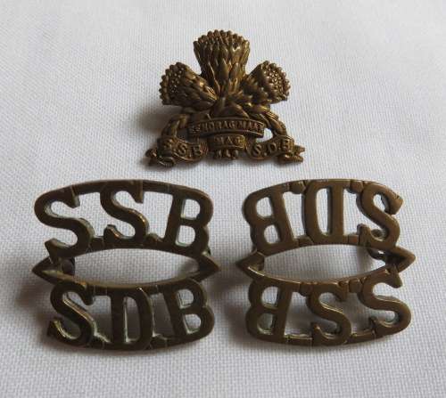 SPECIAL SERVICE BATTALION BRASS TITLE PAIR-WORN 1934-51-LUGS  INTACT-SOLD WITH ONE COLLAR
