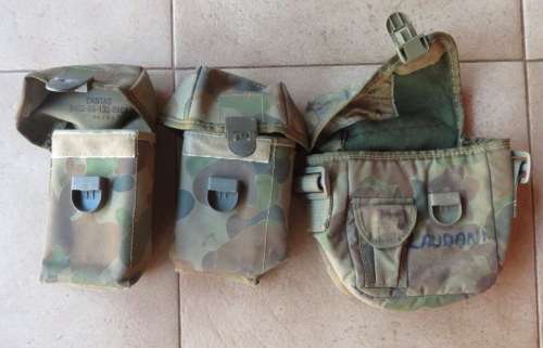 AUSTRALIAN-DPCU CAMO PATTERN WEBBING POUCHES- 3 ITEMS SOLD TOGETHER