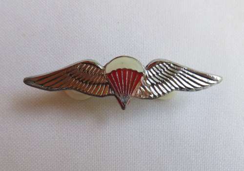 SA PARACHUTE FREE FALL CHROMED & LUCITE COVERED MESS DRESS WING-WORN FROM THE 1970'S- 2 PINS