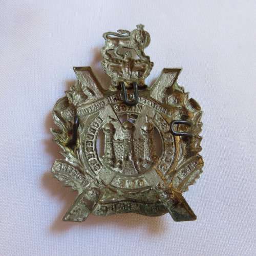 BOER WAR 25TH FOOT KINGS OWN SCOTTISH BORDERS CAP BADGE-WHITE METAL -WORN 1897-1901-3 LUGS-ORIGINAL-
