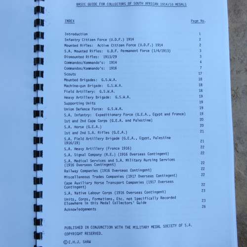 BASIC GUIDE FOR COLLECTORS OF SOUTH AFRICAN 1914-18 MEDALS-A FACSIMILE COPY-27 PAGES