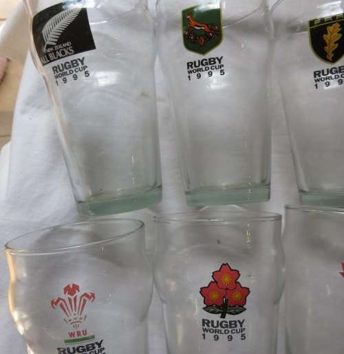 1995 WORLD CUP SET OF GLASSES-16 IN TOTAL-HEIGHT OF THE GLASSES 14 CM-TOP DIAMETER 7,8 CM