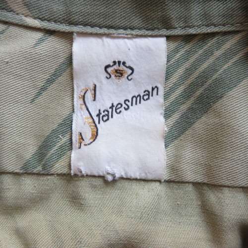 RHODESIAN CAMO LONG SLEEVE SHIRT-LABELLED STATESMAN SIZE MEDIUM-MEASURES 55CM ARMPIT TO ARMPIT