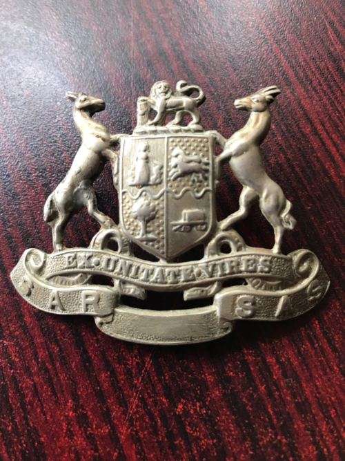 SA RAILWAYS ,WHITE METAL CAP BADGE-2 LUGS
