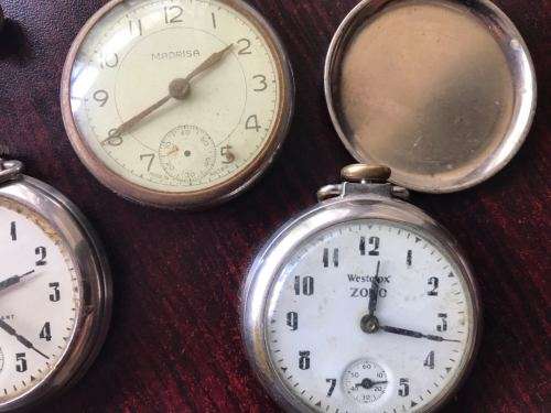 SELECTION OF 4 POCKET WATCHES -SOLD TOGETHER-MOSTLY FOR PARTS- UNTESTED