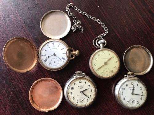 SELECTION OF 4 POCKET WATCHES -SOLD TOGETHER-MOSTLY FOR PARTS- UNTESTED