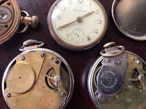 SELECTION OF 4 POCKET WATCHES -SOLD TOGETHER-MOSTLY FOR PARTS- UNTESTED