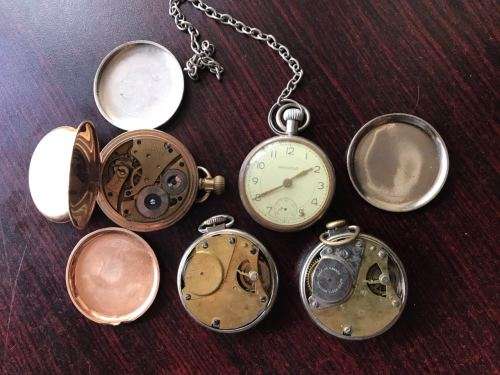 SELECTION OF 4 POCKET WATCHES -SOLD TOGETHER-MOSTLY FOR PARTS- UNTESTED