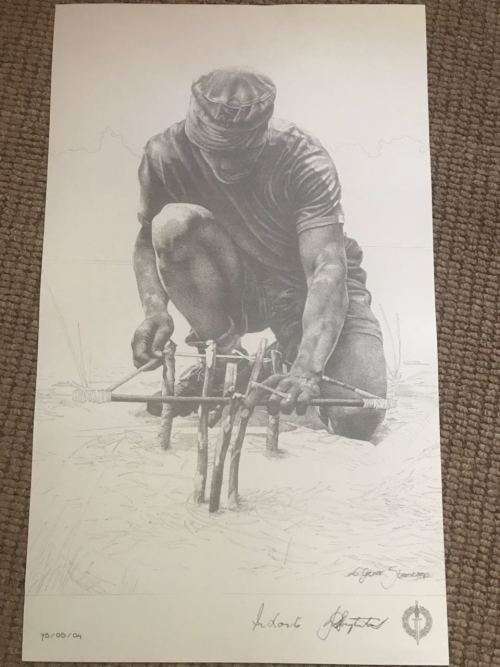 SA RECCE REGT. PENCIL SKETCH BY L. GREWAR STEENKAMP-SIGNED BY MAJ. GEN F.W. LOOTS & COL. JAN BREYTEN