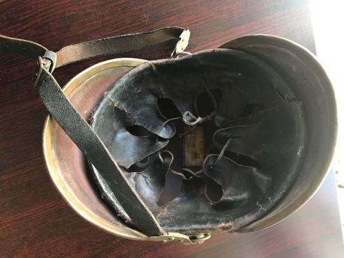 VINTAGE PRE WW1 LEATHER AND BRASS FIREMANS HELMET WITH BRASS MOUNTS-LABELLED MULIER 11