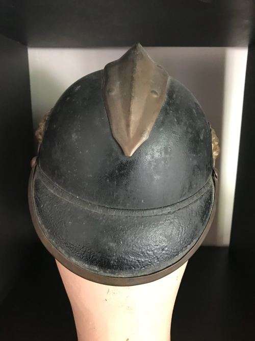 VINTAGE PRE WW1 LEATHER AND BRASS FIREMANS HELMET WITH BRASS MOUNTS-LABELLED MULIER 11