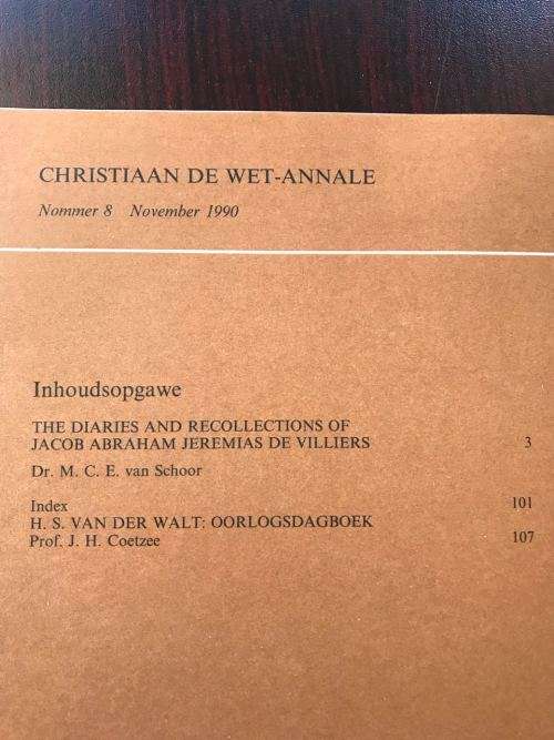 BOER WAR -CHRISTIAAN DE WET ANNALE NR 8-1ST EDITION PUBLISHED NOV 1990-SOFT COVER -153 PAGES-ILLUSTR