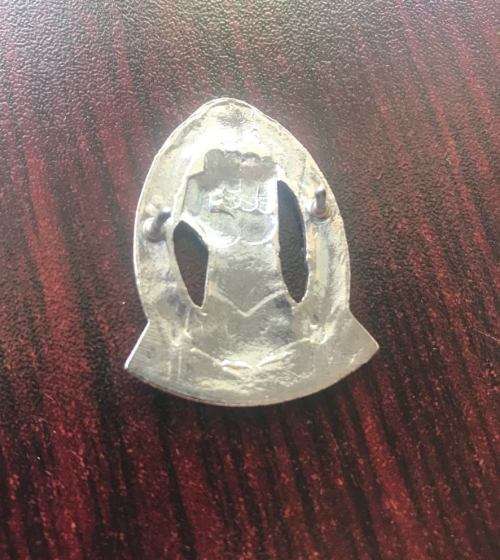 SA ARMOURED CORPS CHROMED CAP BADGE-WORN POST 1996- 2 PINS