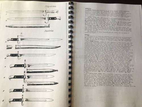 A PRIMER OF WORLD BAYONETS BY JOHN WALTER & GORDON HUGHES-SPIRAL BOUND PHOTO COPY -51 PAGES