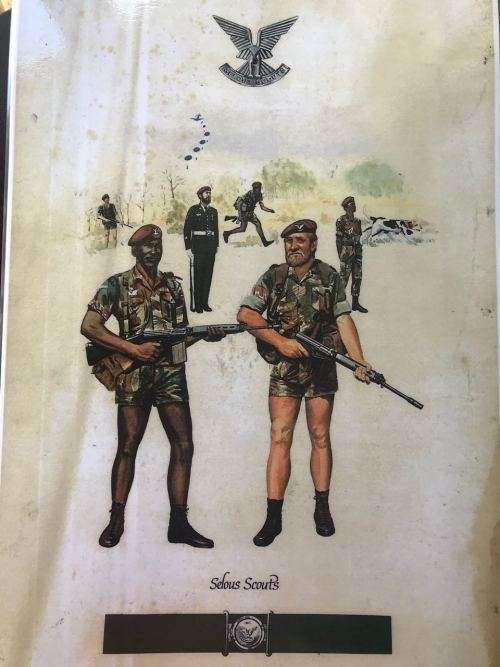 RHODESIA SELOUS SCOUTS LAMINATED POSTER WITH HISTORY ON THE BACK SIDE-MEASURES 42X30CM