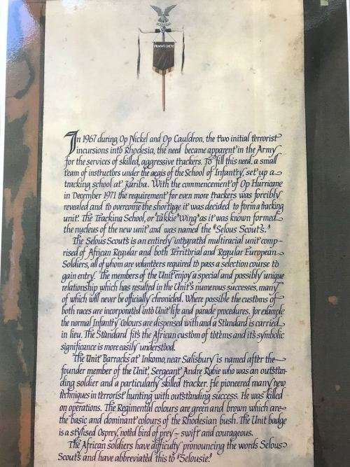 RHODESIA SELOUS SCOUTS LAMINATED POSTER WITH HISTORY ON THE BACK SIDE-MEASURES 42X30CM