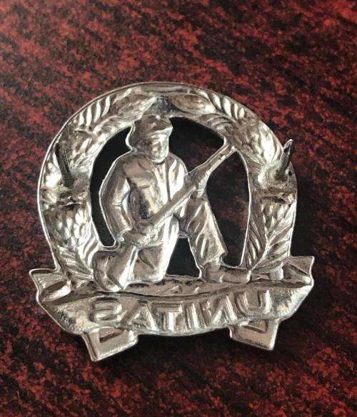 COMMANDO LEFT HAND-CHROMED COLLAR BADGE-WORN POST 1976-PINS INTACT
