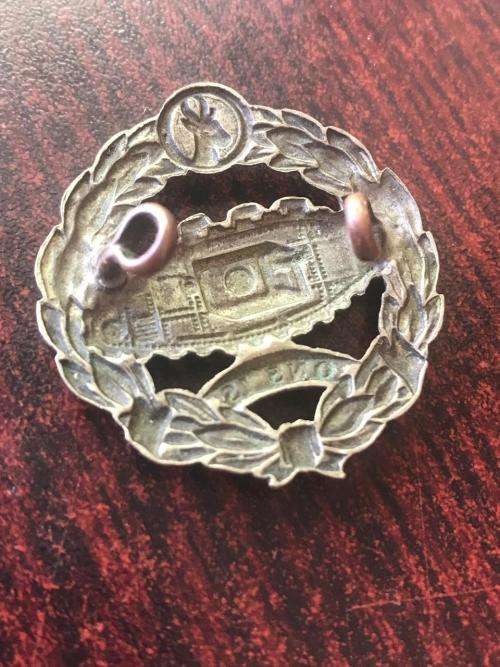 SA TECH CORPS ,WHITE METAL BERET BADGE-WORN FROM SEPT 1941- MARCH 1943- 2X LUGS