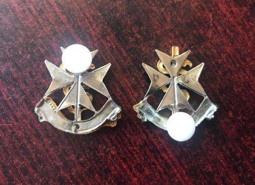 SA MILITARY HEALTH SERVICES COLLAR BADGE PAIR- ONE PIN MISSING- WORN FROM THE 1980'S