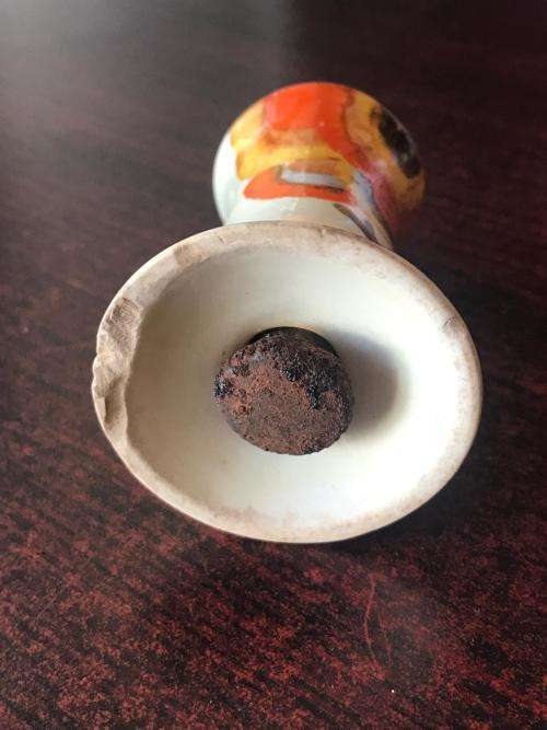 CLARICE CLIFF SALT & PEPPER SET-SOLD WITH A MUSTARD POT WITH THE SAME PATTERN-HEIGHT OF THE SALT & P