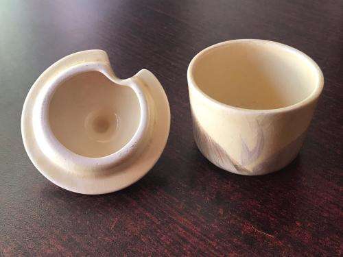 CLARICE CLIFF SALT & PEPPER SET-SOLD WITH A MUSTARD POT WITH THE SAME PATTERN-HEIGHT OF THE SALT & P