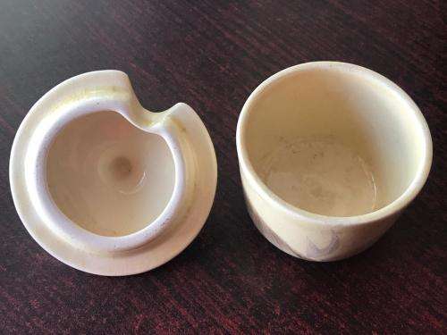 CLARICE CLIFF SALT & PEPPER SET-SOLD WITH A MUSTARD POT WITH THE SAME PATTERN-HEIGHT OF THE SALT & P