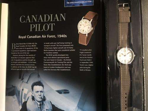 REPLICA OF THE CANADIAN PILOTS WATCH ROYAL CANADIAN AIR FORCE-1940'S WITH 15 PAGE BOOKLET ON THE HIS