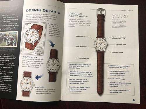 REPLICA OF THE CANADIAN PILOTS WATCH ROYAL CANADIAN AIR FORCE-1940'S WITH 15 PAGE BOOKLET ON THE HIS