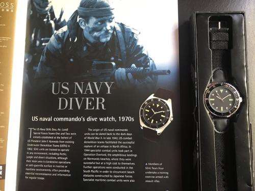 REPLICA OF THE US NAVY DIVERS WATCH-WORN 1970'S-WITH 15 PAGE BOOKLET ON THE HISTORY BEHIND IT
