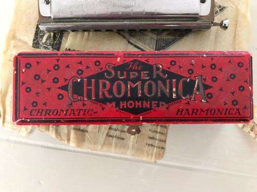 ORIGINAL 12 HOLE SUPER CHROMONICA HOHNER HARMONICA WITH CASE STILL IN VERY GOOD CONDITION