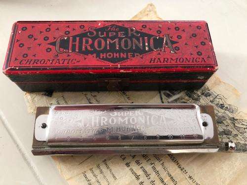 ORIGINAL 12 HOLE SUPER CHROMONICA HOHNER HARMONICA WITH CASE STILL IN VERY GOOD CONDITION