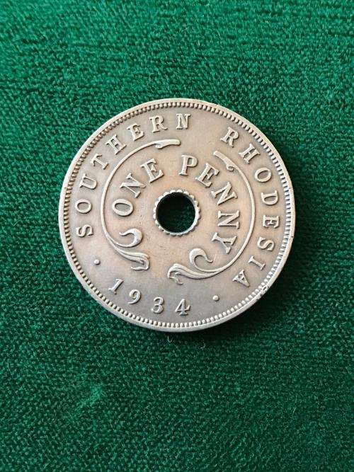 SOUTHERN RHODESIA -COPPER NICKEL- 1934 ONE PENNY
