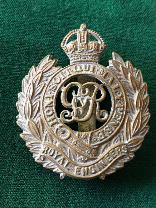 ROYAL ENGINEERS CAP BADGE,BRASS WITH SLIDER-WORN 1940'S-1950'S