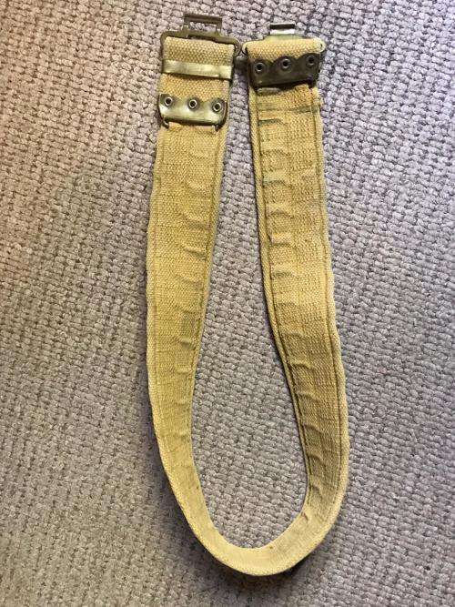 BRITISH 1937 WEBBING PATTERN STABLE BELT-WW2-EXTENDED LENGTH 88CM-BRASS CLIPS & BUCKLES